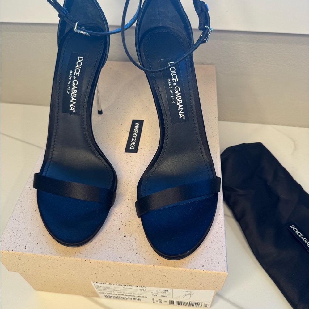 Dolce & Gabbana Black Stiletto Heels with Ankle Strap - Picture 9 of 12